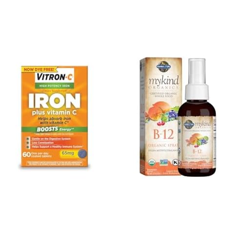 Vitron-C Iron Supplement, Once Daily, High Potency Iron Plus Vitamin C, Supports Red & Garden of Life Organics B12 Vitamin - Whole Food B-12 for Metabolism and Energy, Raspberry Cover