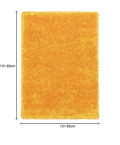 Image of Carpet for Living Room, 4x4 (Square) Feet Yellow Solid Plain Modern Polyster Luster Shaggy Ultra Thick and Pluffy Soft Shag Area Rug for Your Bedroom, Kid Room, Office and Home