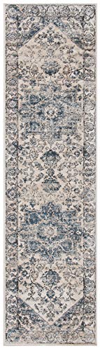 Martha Stewart Collection By Safavieh 2'2" X 8' Ivory/Blue Msr868A Jackson Non-Shedding Runner Rug #TOP1