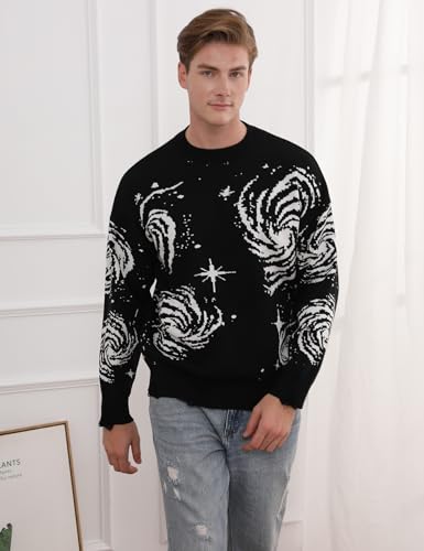 Yimoon Mens Oversized Sweaters Graphic Crewneck Knit Pullover Unisex Y2K Streetwear Jumper Tops2