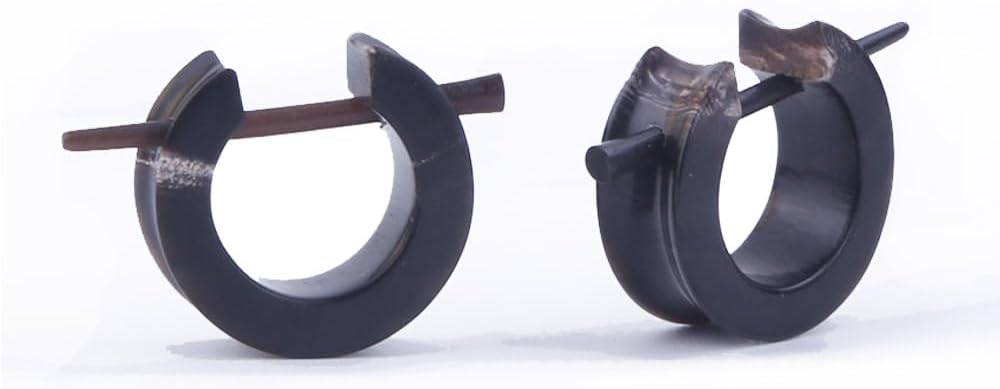 Natural Horn Hoop Earrings with Stick Posts for Men Women, Handcrafted Tribal Style Huggie Earrings Unisex