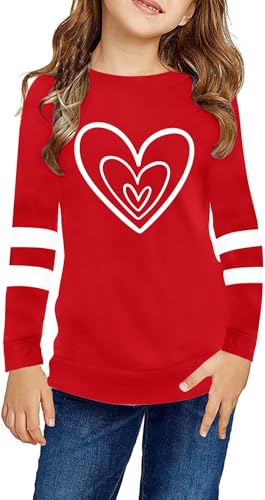 Image of LAZYCHILD Kids Valentine Shirt Girls Valentines Day Shirts Heart Graphic Long Sleeve Striped Tee Tops 5-14 Years