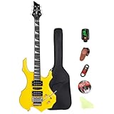 Bullstar Electric Guitar Kit Flame Design with Rosewood Fretboard, Tremolo Bridge, HSH Pickups – Perfect for Beginners & Pros Solid Body Guitar MS200 (Yellow)