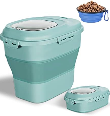 Collapsible Dog Food Storage Container, 30 Lb Pet Cat Pantry Plastic Large Containers Bin with Wheels Airtight Lids Locking Bowl, 50 Lb Kitchen Cereal Flour Sugar Rice Leakproof Sealable Dry Holder
