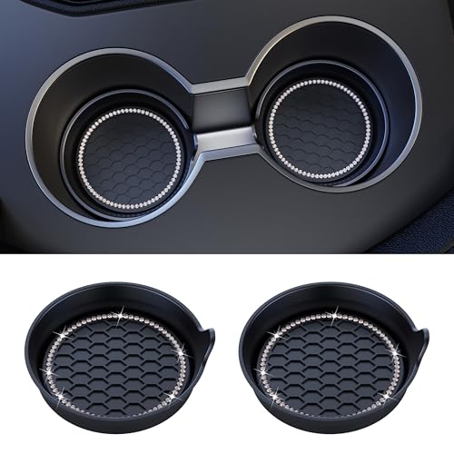 Image of 2-Pack Car Cup Holder Coaster Bling Crystal Rhinestone Car Interior | Universal Fit Most Car SUV Truck, Non-Slip Silicone, Spill-Proof Deep Cup Shape, Heat Resistant, Sparkly Decor, Black