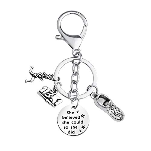 Runner Gifts Marathon Gift Runner Keychain Marathon Jewelry Running Gifts She Believed She Could 13.1 26.2 Keychain Marathon Gift for Her (She BL 13.1)