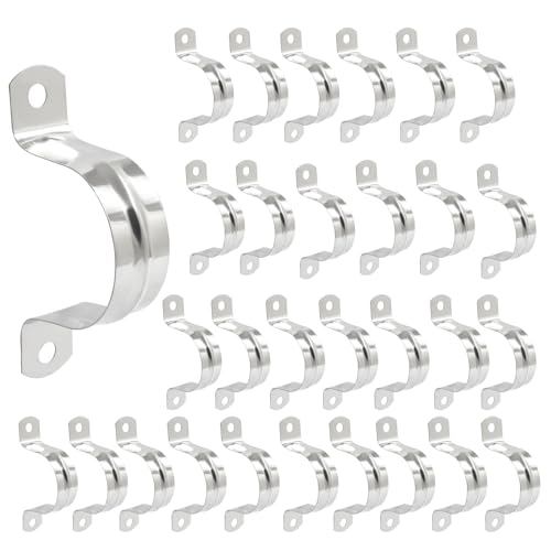 Image of Hitefu Stainless Steel Rigid Pipe Strap, M40 1-1 /2 inch, 30PCS | Two Hole Strap, U Bracket Pipe Clamps, Heavy Duty, For Conduit and Cables