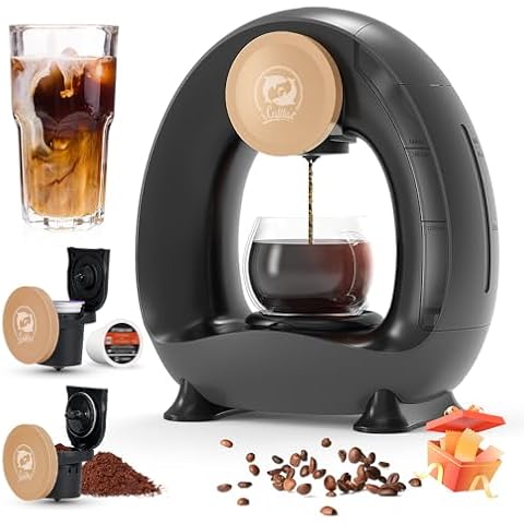 RECAFIMIL MINI Q 2-in-1 Single Serve Coffee Maker - Brew K-Cups or Ground Coffee (4-8 oz) - Compact Americano Coffee Brewer with Reusable Filter (Black) Cover