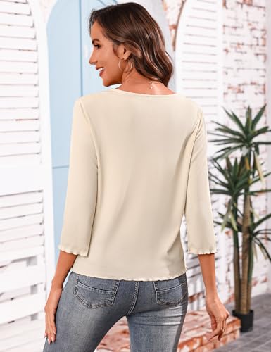 Image of Aiboria Women's Tie Front Shrug 3 /4 Sleeve Ribbed Bolero Lightweight Cropped Cardigan S-XXL