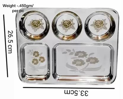Image of WEKTU WKTU Rust-Resistant Stainless Steel 5 in 1 Lunch /Dinner /BHOJAN Thali with 5 Compartments Dinner Plate (Pack of 3)
