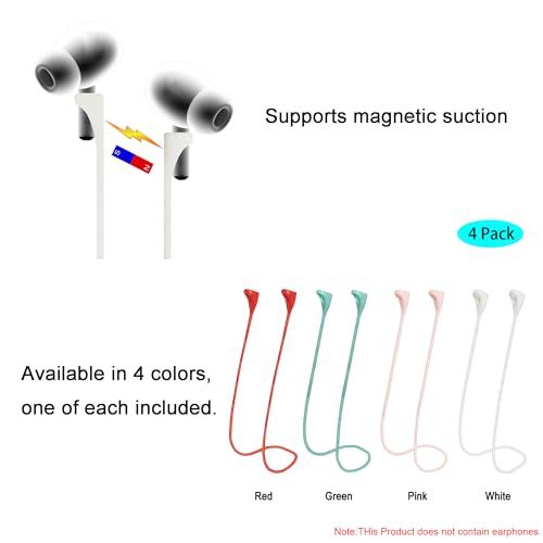 MULTAICH Magnetic Anti-Lost Lanyard 2nd for AirPods Pro 2nd/3nd,Soft Silicone Sports Lanyard, Neck Rope Cord 4pcs(2nd/Red/Pink/Green/White) by MULTAICH - Used condition - Image 3