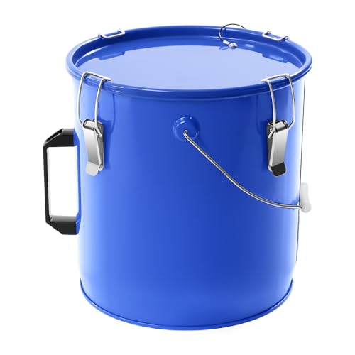 6 Gal Fryer Grease Bucket, Commercial Fryer Oil Transport Bucket with Lid, Steel Oil Disposal Caddy with Anti-Rust Coating, Handle, Lock Clips for Hot Cooking Oil Filtering (Blue)
