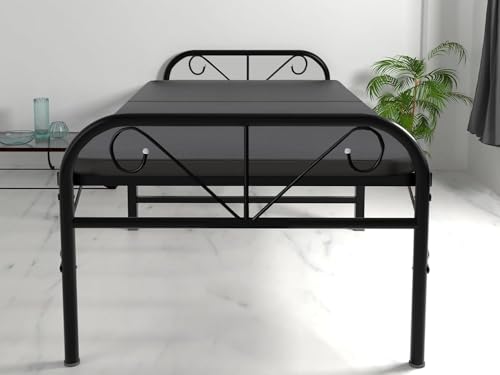 Image of APRODZ Folding Bed Single for Sleeping | Metal Folding Mattress Single Bed | Portable Foldable Guest Bed Single | No Assembly Required | Powder Coated Bed | Easily Storable, Black, 3ft x 6ft