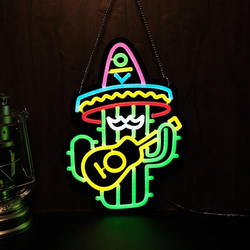 Image of Mexican Hat Cactus Guitar Neon Sign Night light for Bar Club Bedroom Hotel Pub Cafe Wedding Birthday Party Gifts