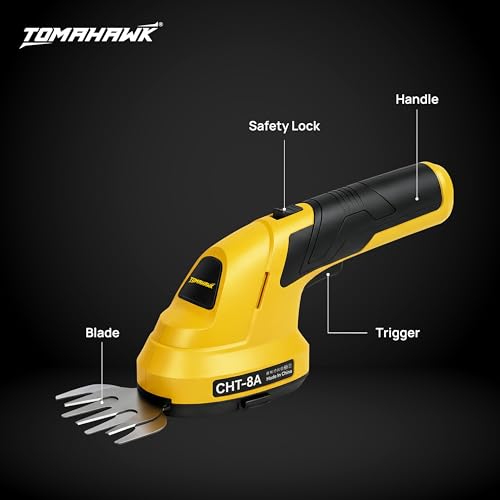Image of TOMAHAWK CHT-8A Cordless Grass & Shrub Trimmer 3.7V | Lightweight Garden Shears | Tool-Free Blade Change | USB Rechargeable Battery | Handheld Hedge & Grass Cutter | Wire Less