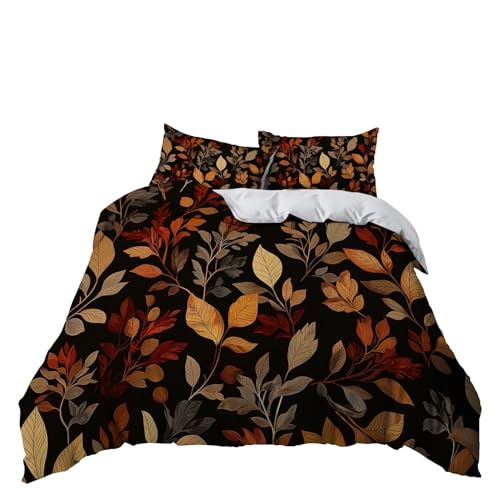 Parure de lit feuilles branches d'automne marron housse de couette 180x200 cm microfibre - 5