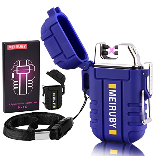 MEIRUBY Lighter Electric Lighter Candle Lighter Camping Lighter Rechargeable Lighter Lighter with Replace Case for Outdoors Family Use (Black-Blue)