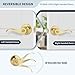 LOQRON Wave Style Gold Door Handles with Lock and Key (Keyed Differently), Brushed Gold Keyed Entry Door Handle, Reversible Door Lever for Bedroom and Bathroom, Satin Brass,1 Pack