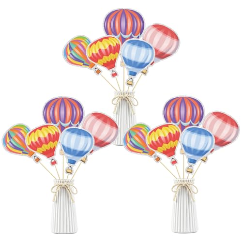 Image of Hot Air Balloon Table Centerpiece Sticks,Birthday Decorations With Hot Air for Birthday,Wedding Retirement Graduation Travel Theme Party Decoration.Set of 15