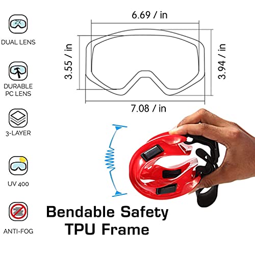 Image of Motorcycle Goggles for Men and Women - UV400 Protection, Anti-Fog, Scratch-Resistant Lens, Adjustable Strap, Windproof and Dustproof Riding Eyewear for Off-Road & Dirt Bike (Red)