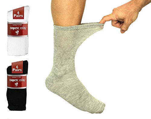 Baykul Diabetic Socks Mens Size 10-13, 13-15, Doctor Approved 6 Pairs Neuropathy Extra Wide Socks for Men and Women,Non Binding Medipeds Soft Cotton Socks,Medical Crew Sock,Diabetes Loose(Gray,13-15)