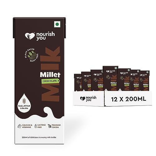 Image of Nourish You Plant Based Millet Mlk with goodness of Ragi, Jowar, Bajra & Oats | Dairy Free | Preservatives free |Healthy Vegan Creamy Mlk Unsweetened| Chocolate Flavour Mlk |2.4 L (200 ml each x 12)