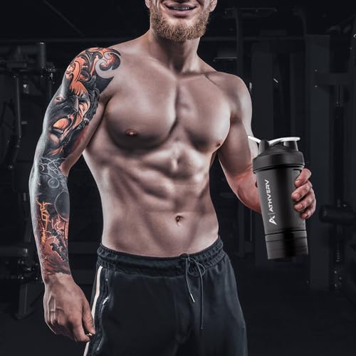 Image of Plastic Pro Gym Shaker Bottle, Protein Shaker With 2 Storage Compartment, Pill Tray & Blender Ball, Black, 550 Ml