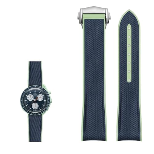 BAHDB Bracelets de montre à extrémité incurvée nouveaux bracelets de montre en caoutchouc Silicone 20mm bracelet de montre pour Omega X Swatch Joint MoonSwatch Sports célestes (Color : Green, Size :