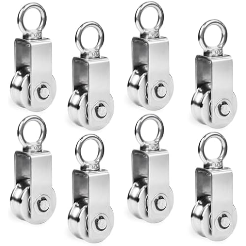 Cable Pulley Wheel Stainless Steel, 8 Pack M34 Single Pulley Snatch Block, Heavy Duty Lifting Crane Swivel Hook, Bearing Inside Rope Pulleys for Lifting System Gym Equipment Clothesline, 551 lbs Load