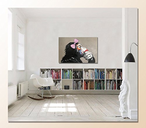 Paimuni Female Gorilla Monkey Paintings, 100% Hand Painted Cute Chimp Canvas Oil Painting Stretched And Framed Ready To Hang Living Room Bedroom Office Bathroom 36" X24" #TOP3