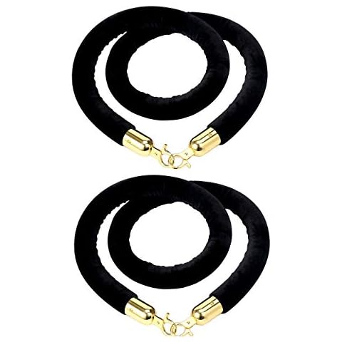 YaeKoo 2 Pack of Velvet Stanchion Rope 4.9 Feet with Stainless Steel Hooks,Crowd Control Stanchion Post Queue Line Barrier Velvet Hanging Ropes for Movie Theaters,Grand Openings,Hotels-Black Cover