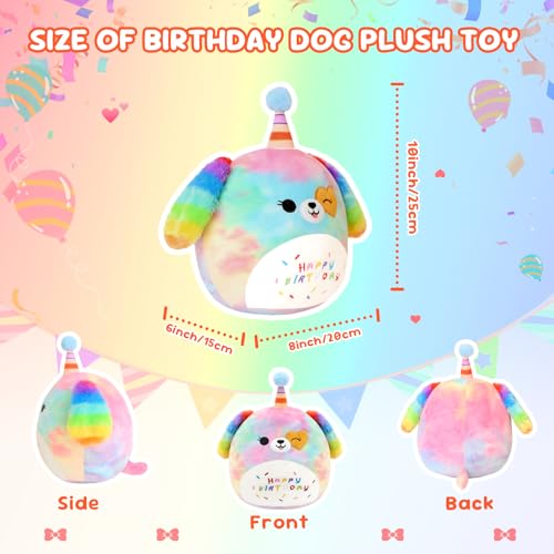 SQEQE Happy Birthday Stuffed Animal 10' Rainbow Dog Soft Toys Cute Plush Pillow Unicorn Dog Plush Toy for Kid Girl Boy 25CM