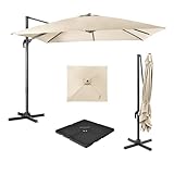 【Structure Robuste et Tissu Polyester Résistant】Soutenu par 8 nervures solides, un mât épaissi et une base croisée en métal, ce parasol offre une excellente robustesse et une grande résistance au vent. La toile en polyester 100 % de haute qualité est résistante aux UV, imperméable, anti-décoloration et durable pour une utilisation extérieure prolongée