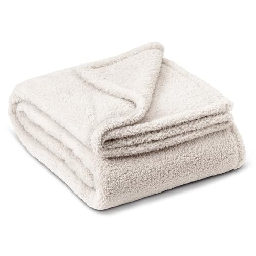 Northwest HGTV Teddy Sherpa Faux Fur Throw Blanket, Ultra Soft Cozy Layer for Bed or Couch, Plush Velvety Texture for Snuggling, Lounging, or Home Décor, 50 x 70 inches, Ivory