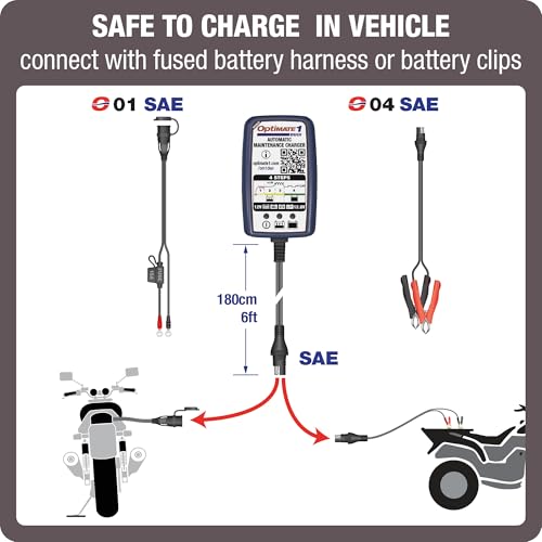OptiMate 1 DUO, 0.6A Automatic Battery Charger & Maintainer for all 12/12.8V Motorcycle and Powersport Batteries