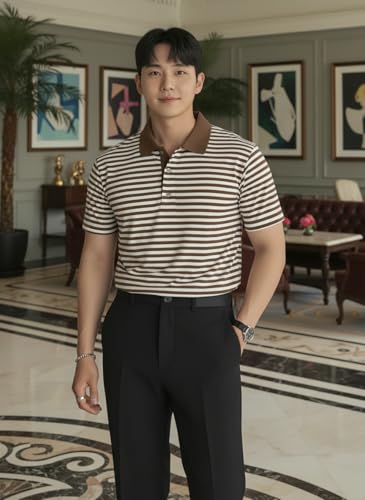 Image of MACK JONNEY Men's Cotton Polo T-Shirt | Regular Fit | Short Sleeve | Striped Casual Wear | Pack of 2 -MJ-1