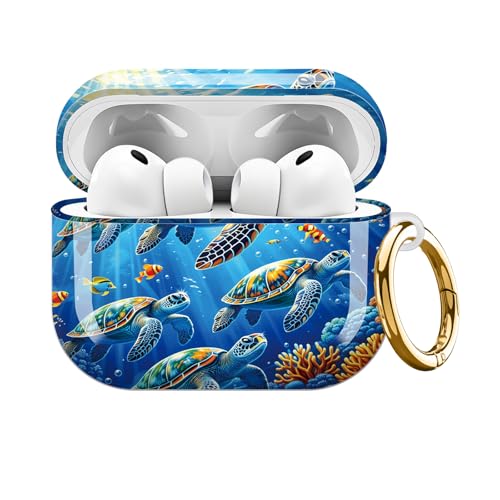 Coque AirPods Pro 2025 antichoc tortue de mer en silicone souple et mousqueton chic