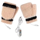 Und Thermostat Timing Winter Herbst Heizung Halbfinger Clamshell USB doppelseitige Heizhandschuhe Handschuhe Samt gestrickte Wintersportgeräte Tenniskleidung Damen (F, One Size)