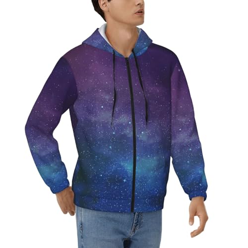 Sweat à capuche thermique pour homme imprimé galaxie et étoiles avec fermeture éclair