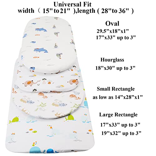 Image of Bassinet Sheets (33 inch x 19 inch) Compatible with Mika Micky, Baby Delight, Dream On Me, Amke and Other Rectangle Mattress, 2 Pack Fitted Sheets, 100% Jersey Knit Cotton 190GSM, Fox Deer and Elephant