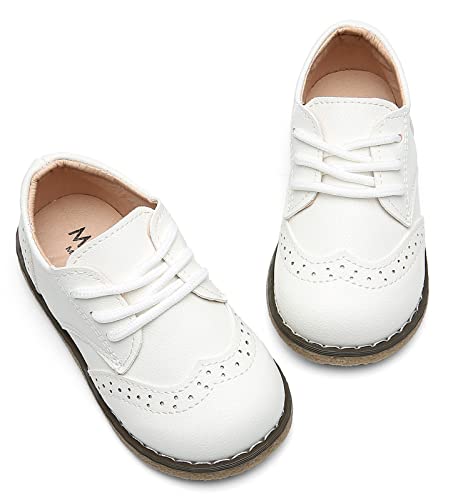 Dadawen Boy's Girl's Classic Lace-Up School Uniform Oxford Comfort Dress Shoes Loafer Flats (Toddler/Little Kid) White Us Size 5 M Toddler #TOP3