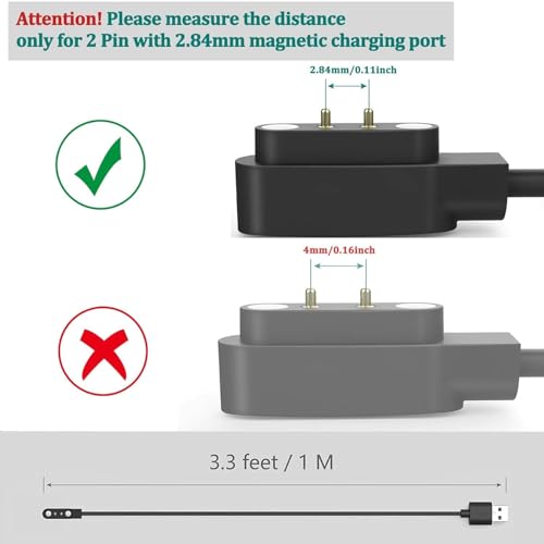 Vancle 2 Pack VeryFit Smartwatch Charger Cable, Magnetic USB Charging Cable for Veryfit Smart Watch ID205L, ID205U, IDW28, ID207, IDW13, IDW15, IDW19, ID208 Plus, ID208BT, ID206 and More