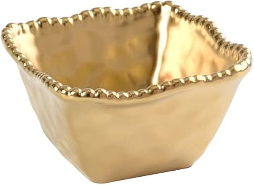 Miniatura 9 de Pampa Bay Cuenco cuadrado de porcelana chapada en titanio, 4.8 pulgadas, tono dorado mate, horno, congelador, apto para lavavajillas