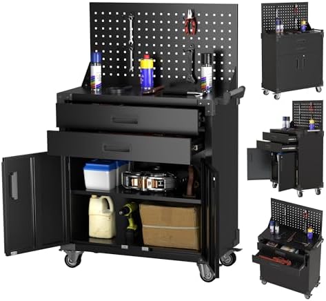 SUPEER Gabinete profesional de herramientas con 2 cajones, carro ...