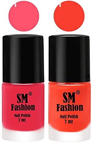 Image of Long Lasting Nail Polish | Nail Paint Combo 7 ml Each) - Set of 2 Dark Pink-Light Orange