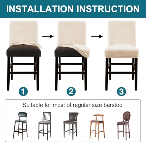 Turquoize Bar Stool Covers 4 Pack Bar Stool Covers with Backs Barstool Covers Velvet Bar Stool Seat Covers Slipcover Pub Counter Stool High Back Chair Covers, Thick Soft Modern Style, Ivory, 4 - Image 6