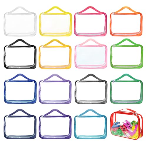 16 Packs Toy Storage Bags with Zipper PVC Waterproof Toy Bags Plastic Storage Organizer Clear Organizing for Board Games Building Blocks Puzzles Kids Books Classroom(Multicolor)