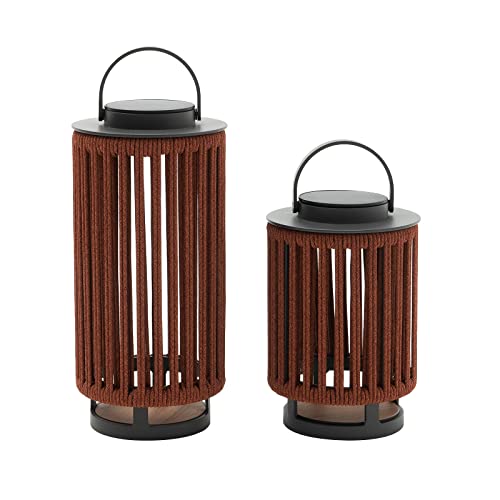 Lebenliebe Outdoor Solar Lights Patio Decorative Lanterns Aluminum Braided Rope Lantern With Handle For Yard, Lawn, Garden,Red,15.8 Inches #TOP3