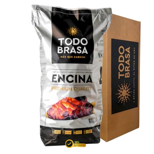 TODOBRASA Carbón Vegetal Barbacoa ENCINA Premium Ecológico · Saco 15 KG Doble Protección Caja Anti-Rotura · Carbón BBQ Calidad Profesional Nacional · Especial Parrilla Vasca & Horno Brasa Jospering