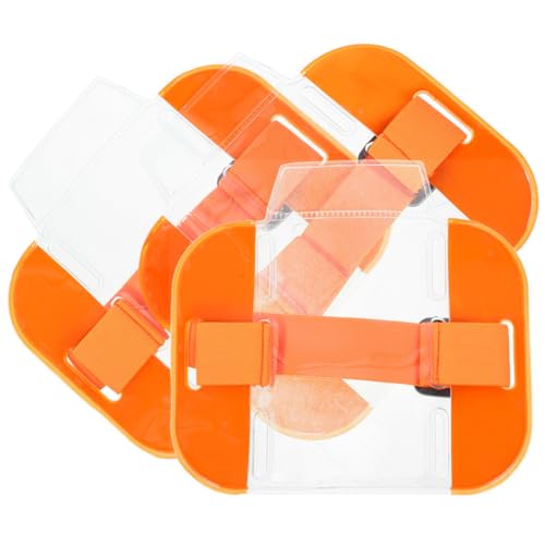 JEWEDECO Lot de 3 Porte-badges en Pvc et Nylon Brassard Réglable Orange pour Cartes D'identité, pour Métros et Lieux Sécurisés